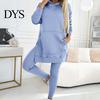 Women Tracksuit 2 Pcs/Set Lady Top Pants Set Hooded Long Sleeve Slit Hem Hoodie Stretchy Auutmn Trousers Waist Slim Fit Sport Fitness Casual Homewear