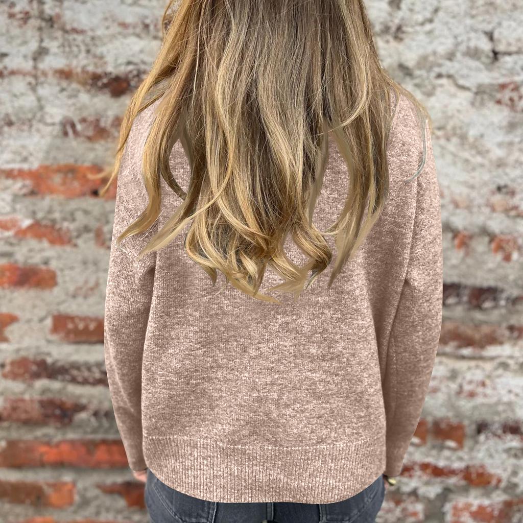 Ladies' Casual Stand Up Collar Knitted Sweater, Solid Color Button Casual Loose Sweater