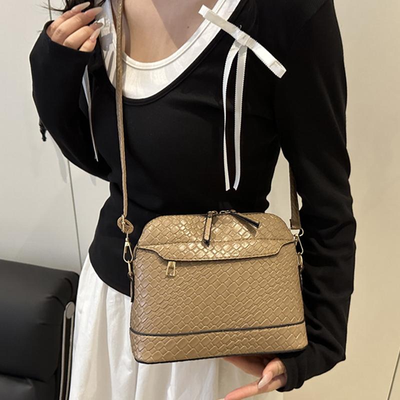 Solid Color Woven Pattern Crossbody Bag Vintage Minimalist Large Capacity Shell Purse and Handbag For Women AVE