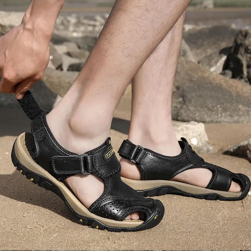Fashion Breathable Shoes for Men Non-slip Beach Genuine Leather Adult Trend 2025 Stylish Styles Color New Summer Low Price Man Sandals