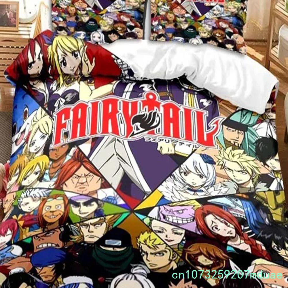 New Anime Fairy Tail Bedding Set Bed Three-piece Set Duvet Cover Single Double Bed Queen Size Duvet Cover Set Adult Boys Bedroo