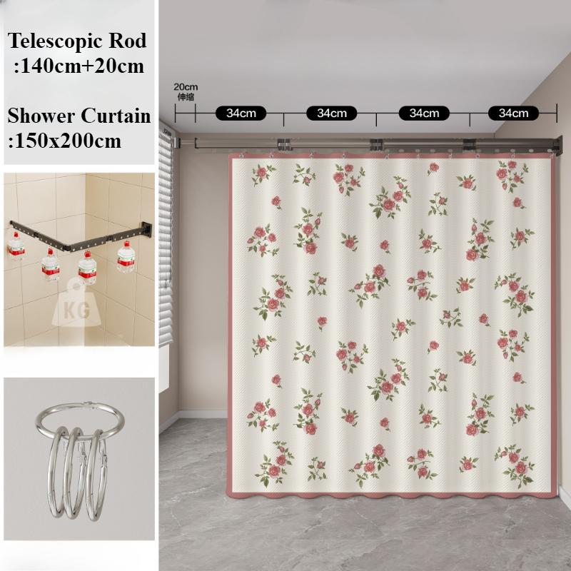 Z-shape Folding Invisible Bathroom No Punching Toilet Bathing Waterproof Partition Dry and Wet Separation Shower Curtain