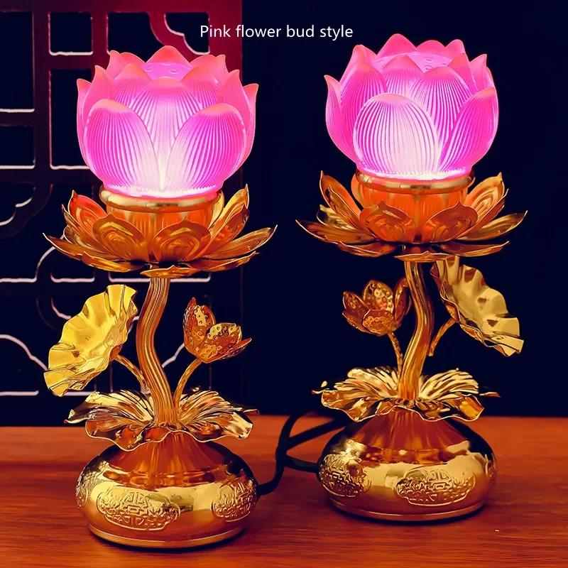 

Бытовая светодиодная лампа-лотос с семью цветами, для ламп Будды, молитва перед Буддой, вечный свет, фэн-шуй, предохранительная вилка