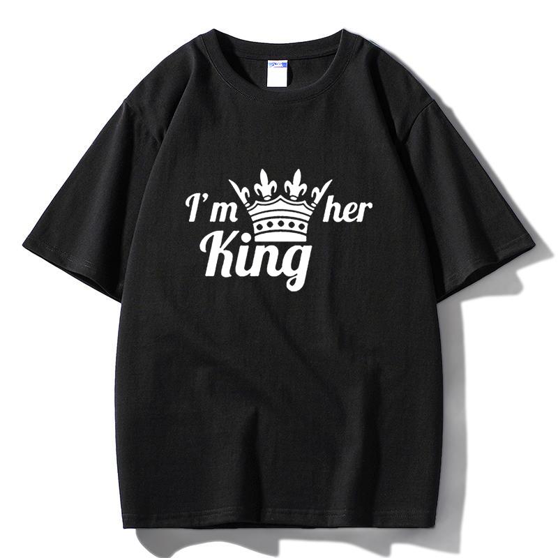 2026 Summer Print King Queen Couple T-Shirt Set  I m Her King/His Queen  Matching White Tees XS