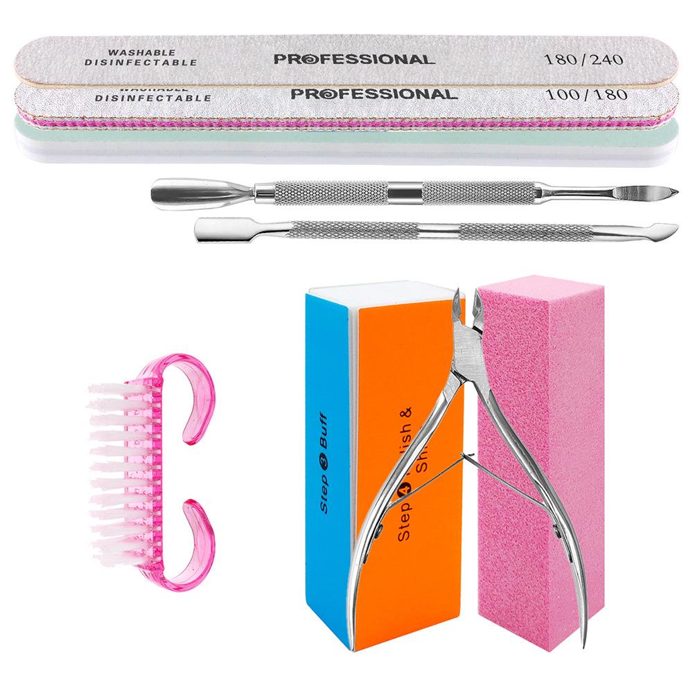 9-Piece Nail Care Kit with Stainless Steel Cuticle Pusher, Nail File, Buffer Block, and Brush, Professional Manicure Set