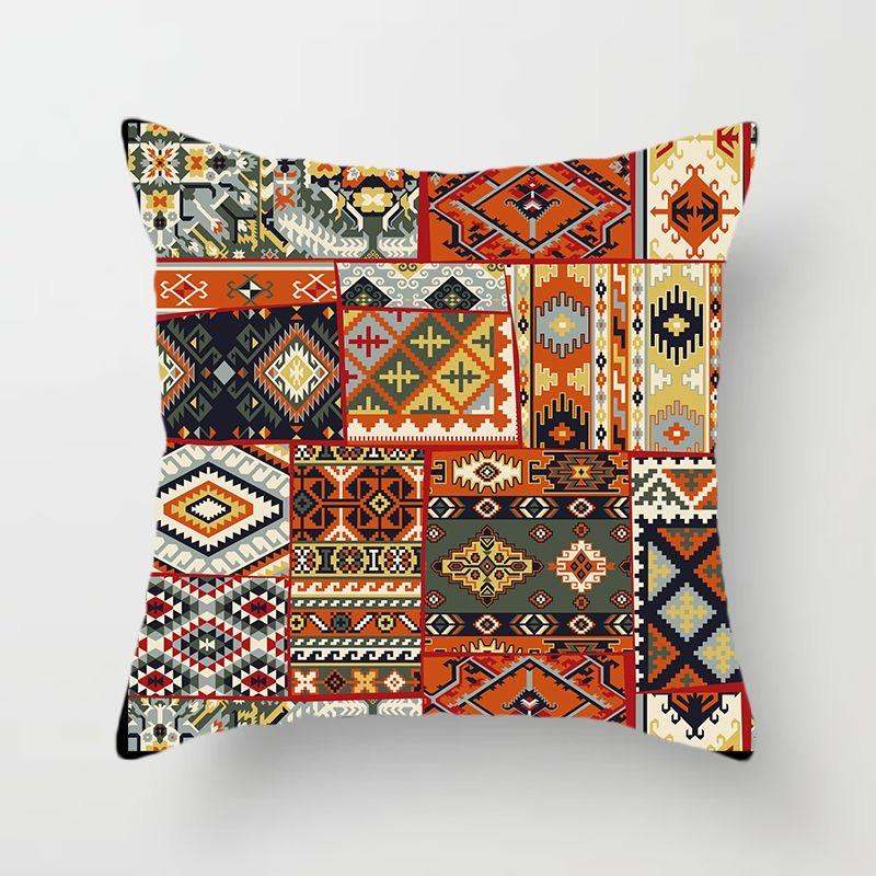 Ethnisch Stil Muster Quadrat Polyester Kissenbezug Sofa Wohnzimmer Dekorative Kissenhülle Schlafzimmer Nachttisch Kissenbezug