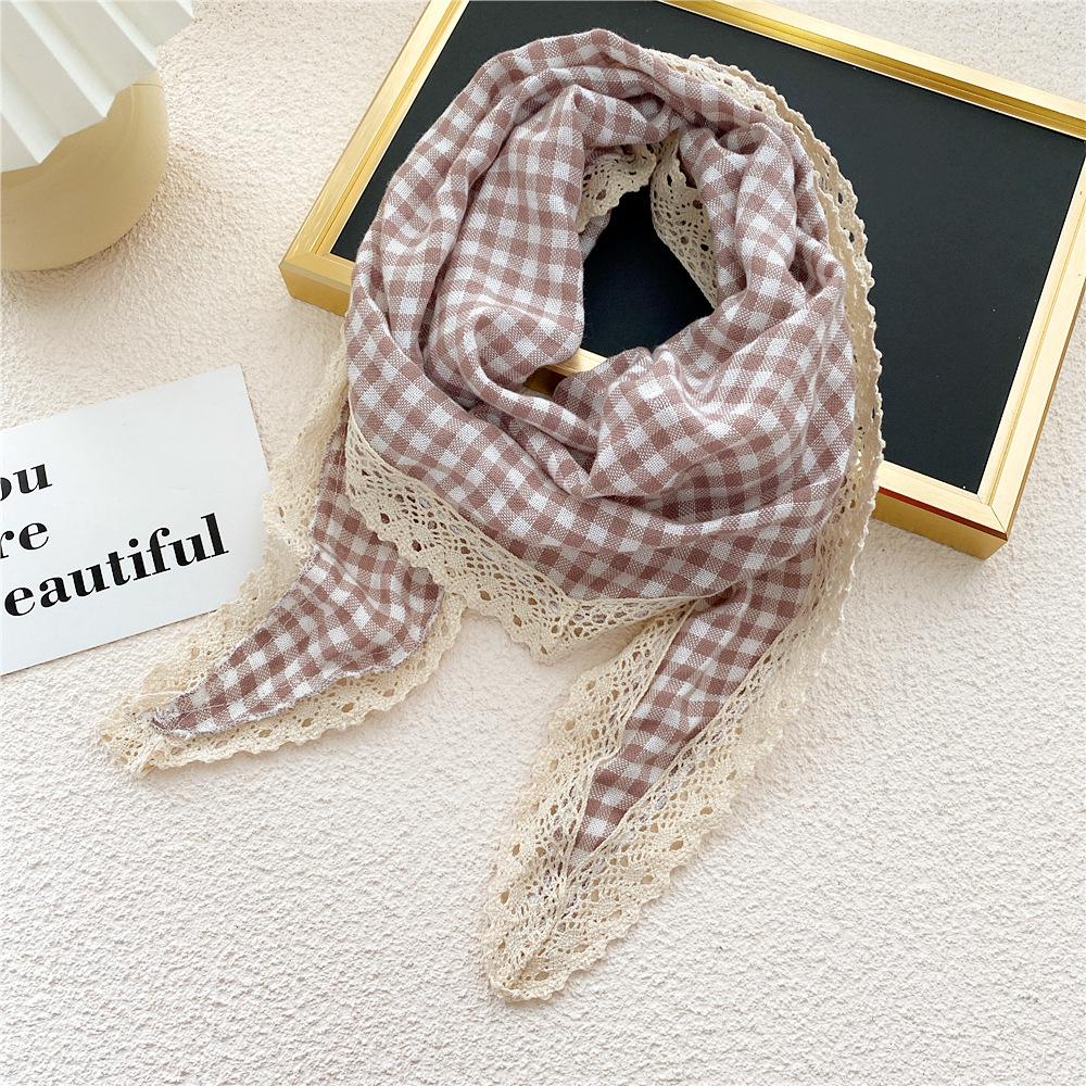 Cotton Linen Lace Triangular Scarf For Women In Spring Autumn And Summer Small Floral Small Scarf Headband Decoration Thin Style Wrapped Silk Scarf