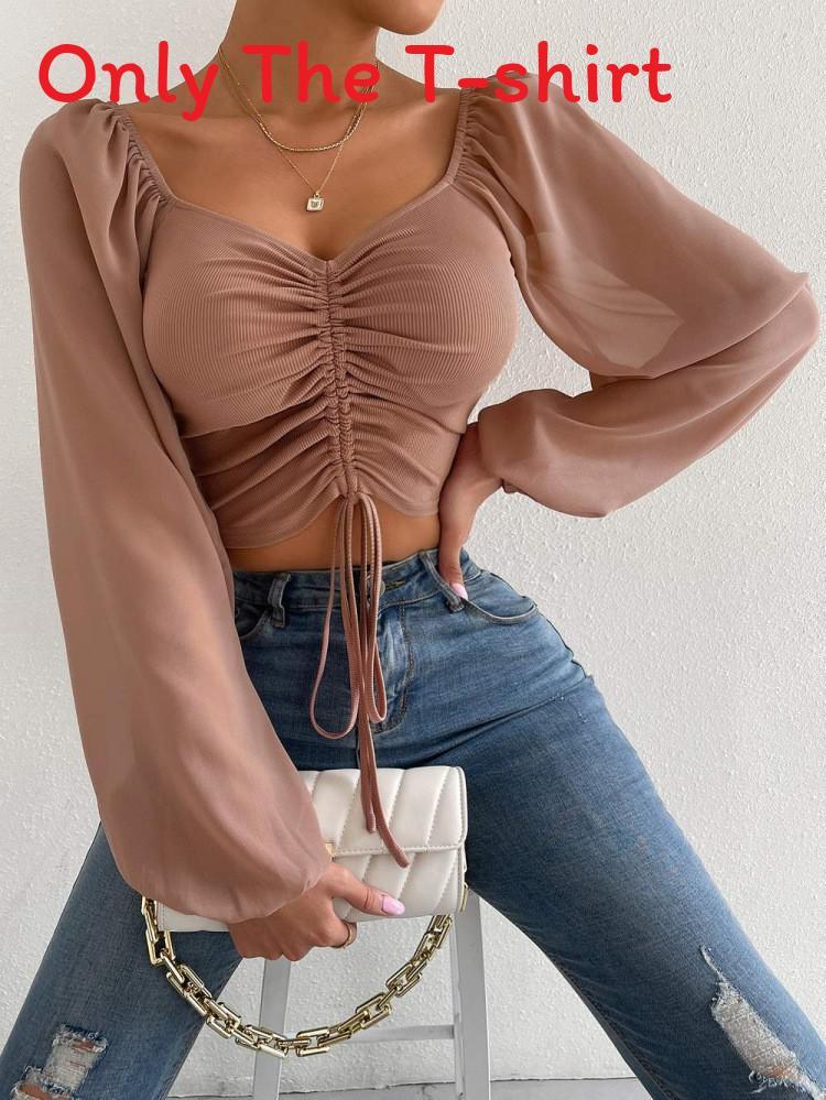Chiffon Drawstring Lantern Sleeve Blouse With Slim Fit For Fashion Women 2024 Spring