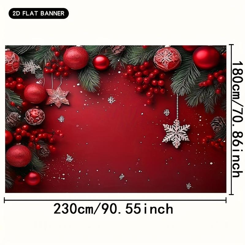 2D flat, 1pc red and gold Christmas flags, pine branches and snowflakes - 2D flat polyester party decorations 100x150cm