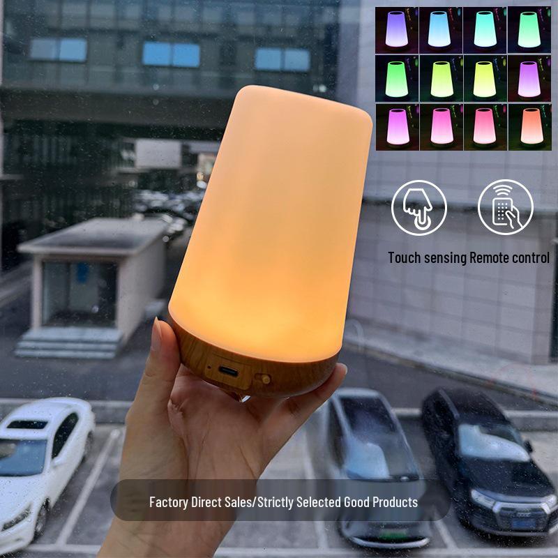 Remote Control Touch-Charge Bedside Lamp with Colorful Ambient Lighting