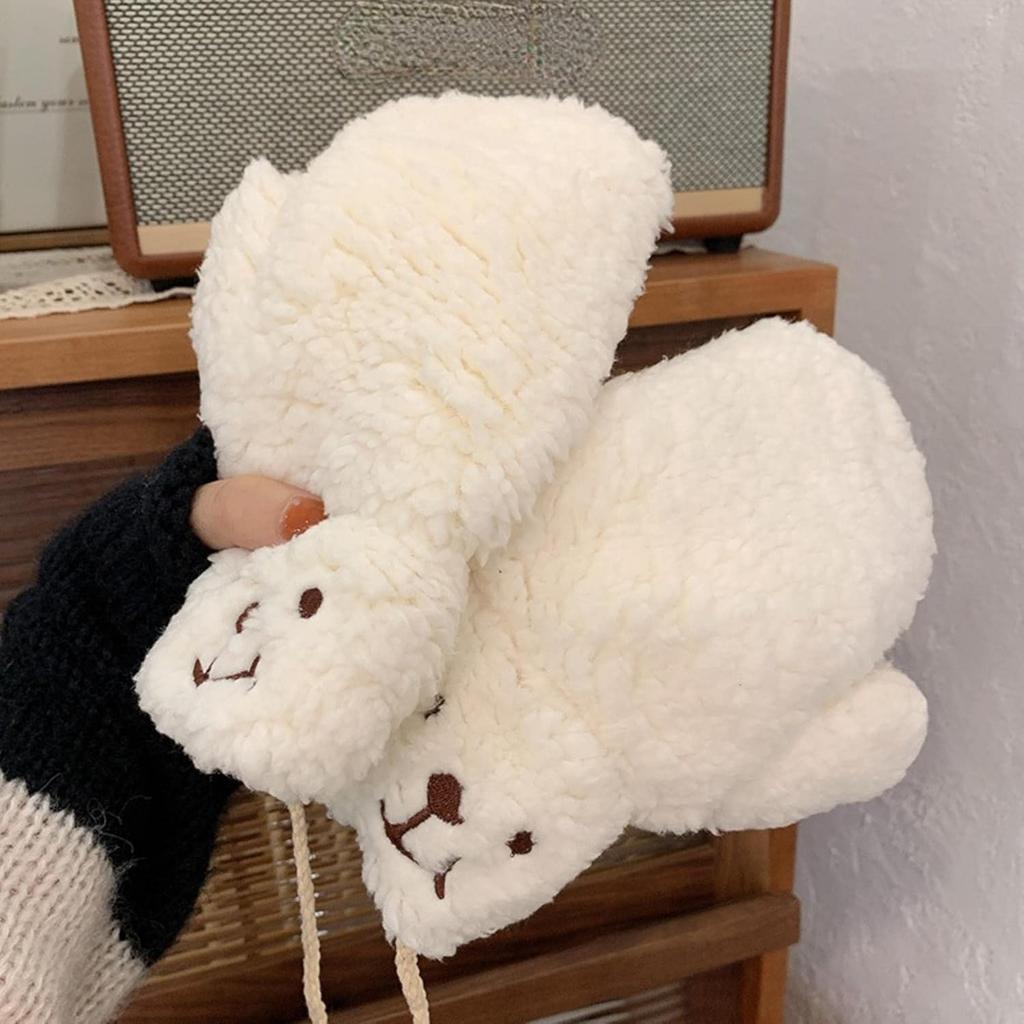A pair of girls' plush cute bear claw warm baseball gloves, soft, suitable for anime cosplay, plush Christmas party accessories for women