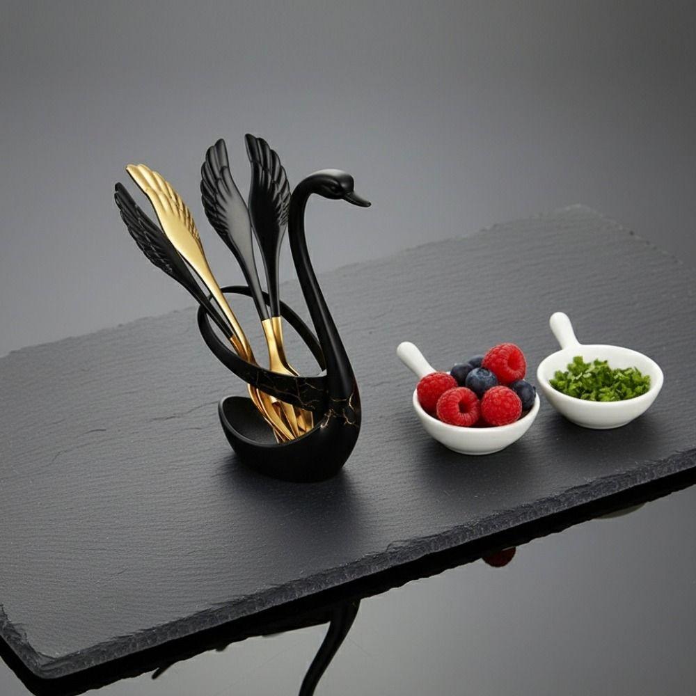 Stainless Steel Cutlery Holder Racks with Forks Spoons Dessert Forks Spoons Swan Cutlery Set Tea