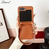 Luxus-Leder-Kartenhalter mit Schlitz und Armbandschlaufe Hülle für Samsung Galaxy Z Flip7 6 5 4 flip6 Flip5 Brieftasche Lanyard Unifarbene Abdeckung