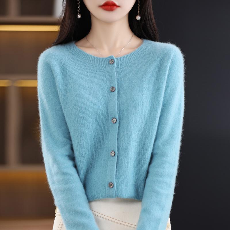 Cardigan Premium da Donna Lavorato a Maglia in 100% Lana - Vestibilità Slim, Scollo Rotondo, Design Senza Cuciture per Autunno & Inverno