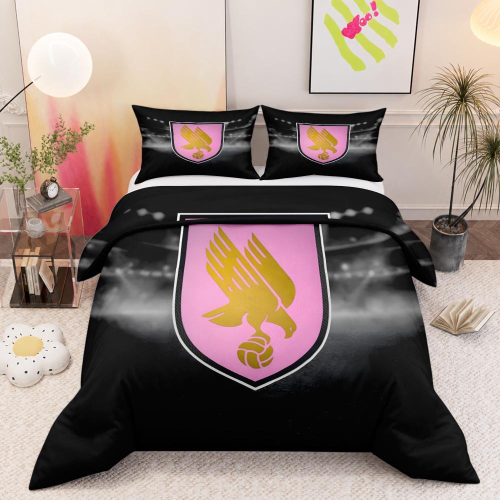 Palermo FC Pink Eagle Crest 3 Piece Bedding Set, Soccer Club Badge Duvet Cover Set for Football Fan Bedroom