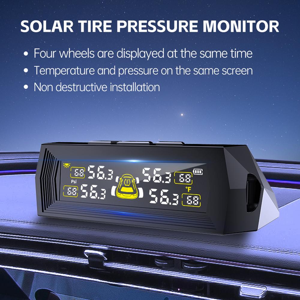 0-6.8Bar Digital LCD Display T21 Automobile Accessories Tyre Temperature Monitor USB / Solar TPMS