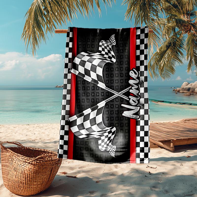 Custom Name Ultra-Soft Beach Towel with Racing Theme,Ideal for Pool - Camping, Diving - Perfect Travel Essential, Vibrant Beach Towel.