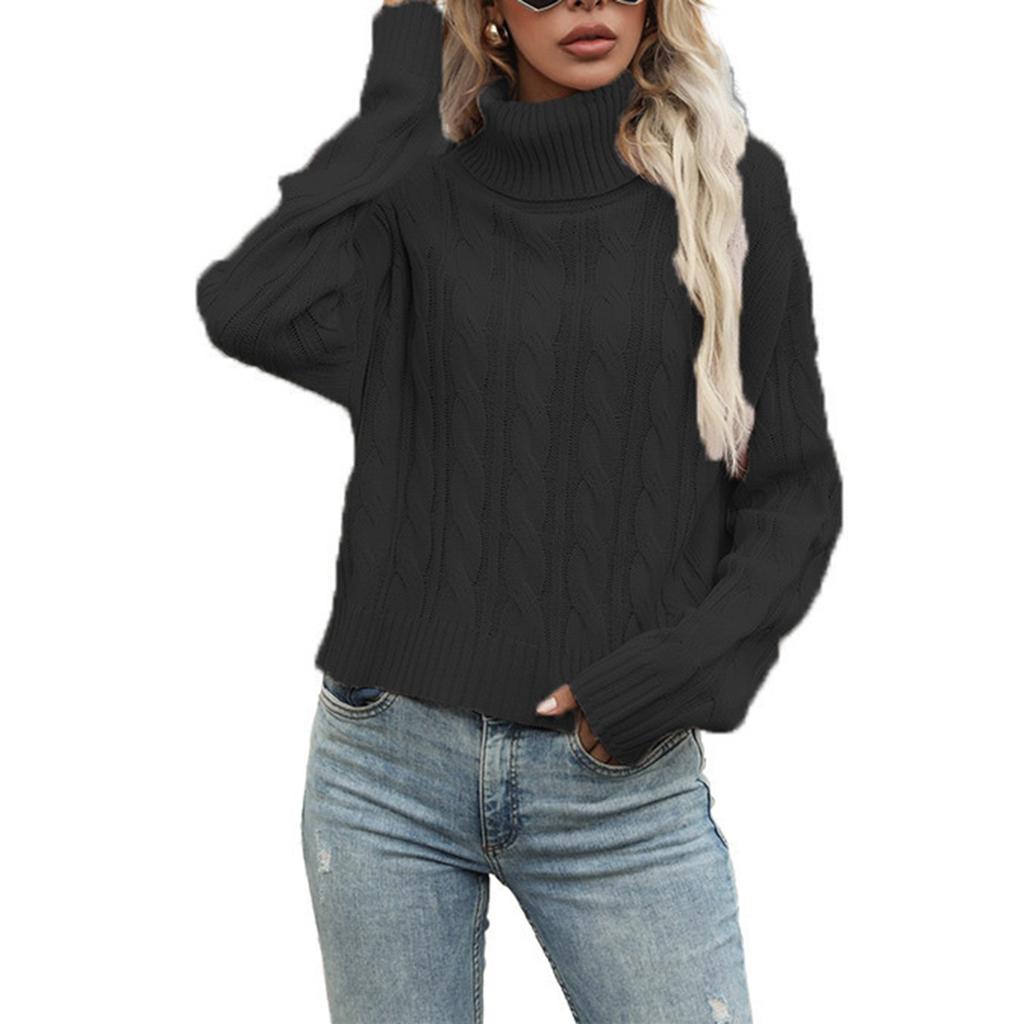 Women's Lazy Style Loose Short Long-sleeved Cable Knit Sweater