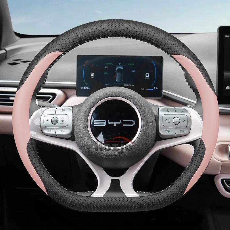 Leder Lenkradbezug für Auto für BYD Atto 3 Yuan Plus TANG Song plus 2022 2023 2024 2025 Kein Nähen von Hand erforderlich Zubehör