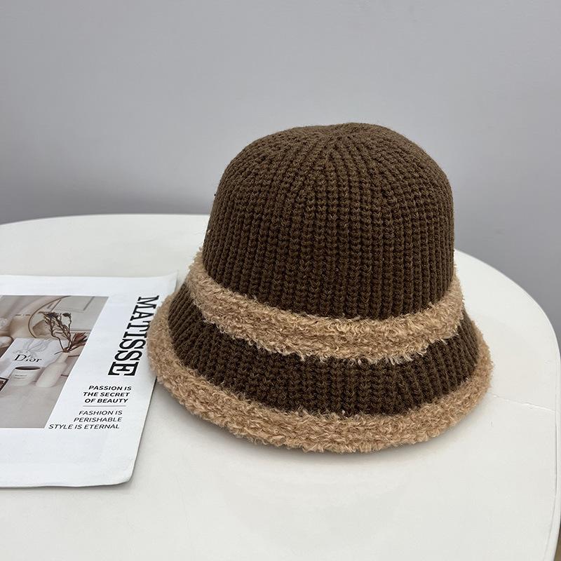 Fashion Plush Edge Knitted Warm Bucket Hat Women's Autumn and Winter Literary and Artistic Style Straight Bucket Hat