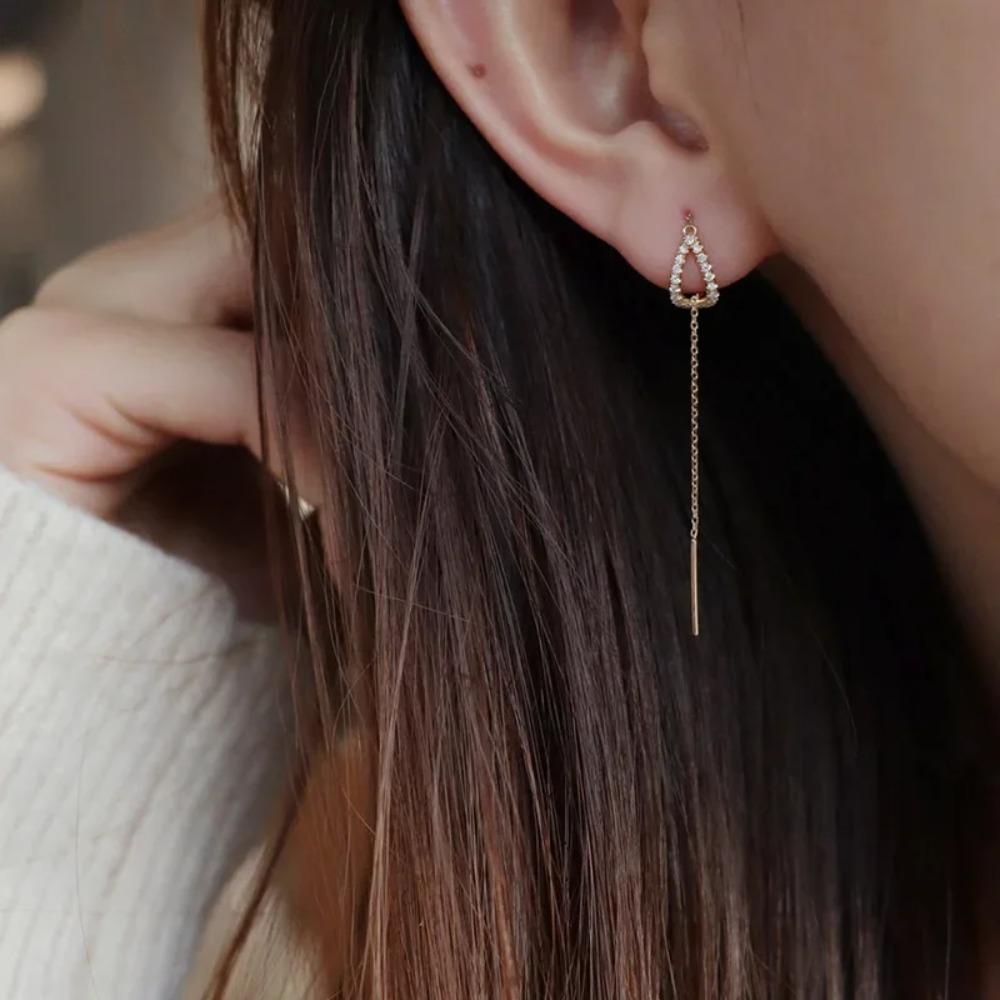 Orecchini a filo lungo pendenti per donna, colore oro rosa, cristallo di zircone, infila piercing, accessori per orecchie, gioielli