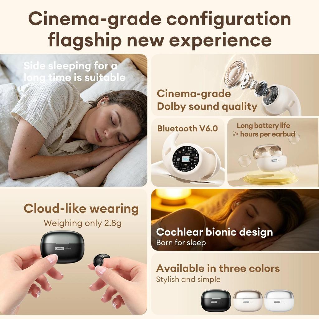 Original Lenovo LE261 Sleep Earbuds Wireless Bluetooth 6.0 Headphones HD Call HIFI Sound Music Earphones Gifts 25H Battery Life TWS ENC Headphones