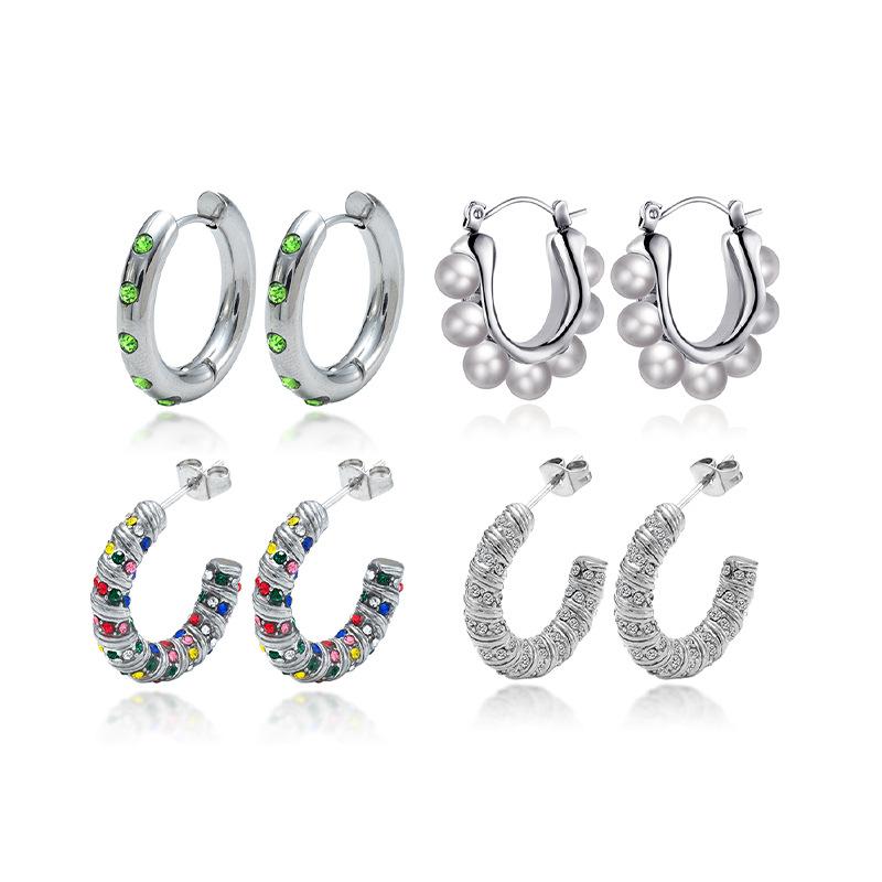 Retro Inlaid Zircon Stainless Steel Earrings Creative Temperament Light Luxury High Sense Women's Stud Earrings