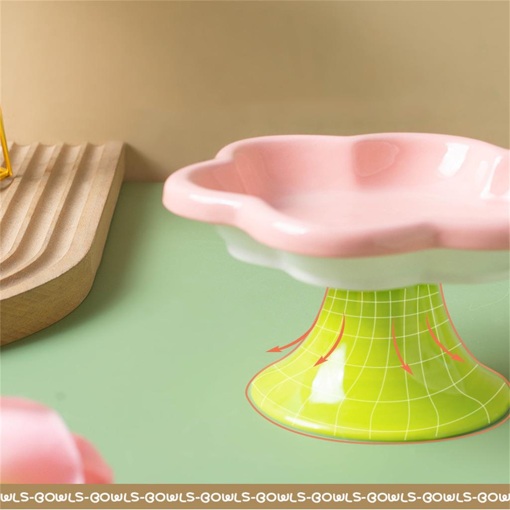 High Foot Ceramic Cat Bowl with Flower Shape Designs for Comfortable Eating and Spill Prevention Cats Feeding Bowl