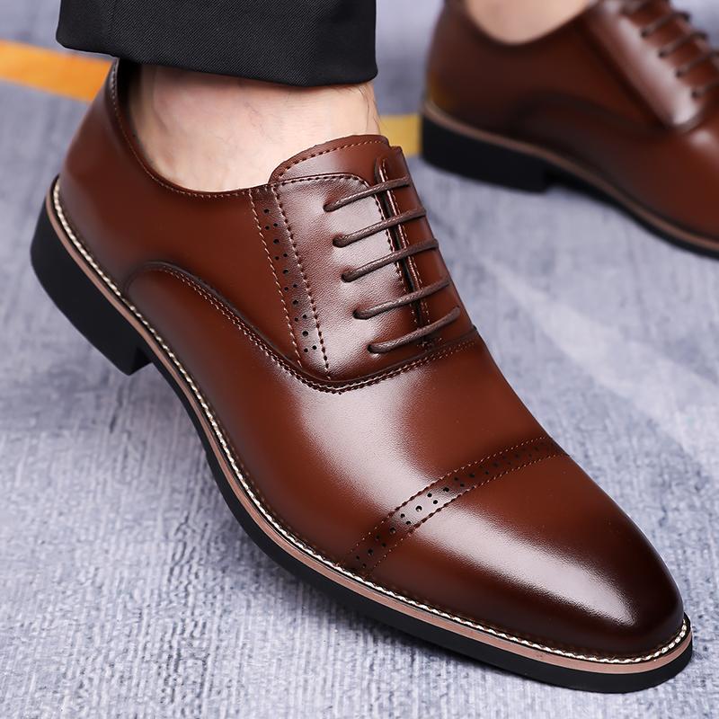 Men Leather Shoes Lace Up Business Dress All-Match Casual Shoes Outdoor Shock-Absorbing Footwear Wear-Resistant Big Size 48