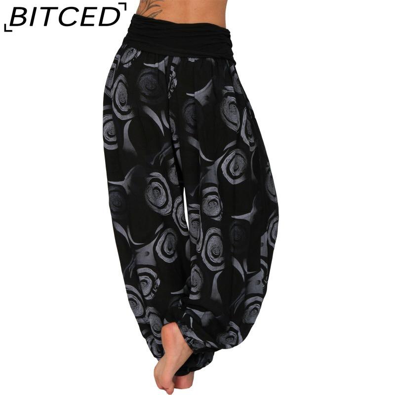 BITCED 15 Color Women Casual Elastic Waist Plus Size Print Long Trousers Straight Loose Long Pants Haren