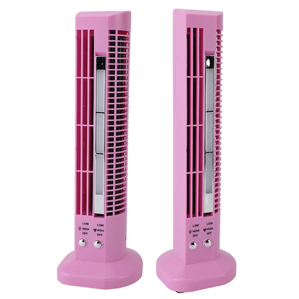 Mini Wentylator Wieżowy Biurkowy Bezłopatkowy Przenośny Wentylator ze Światłem do Pracy i Wypoczynku Wtyczka USB Różowy
