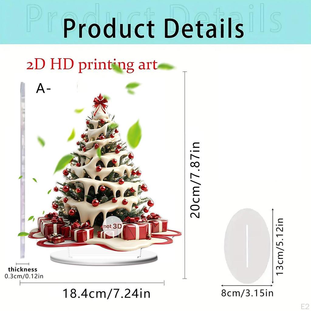 2D Julgran Skylt Akryl Ornament Konstverk Heminredning för Skåp Matsal Skrivbord