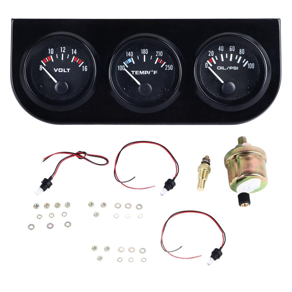 3 In 1 Car Triple Gauge Kit Multifunctional Mechanical Voltmeter Water Temperature Oil Pressure Meter for DC12V Cars