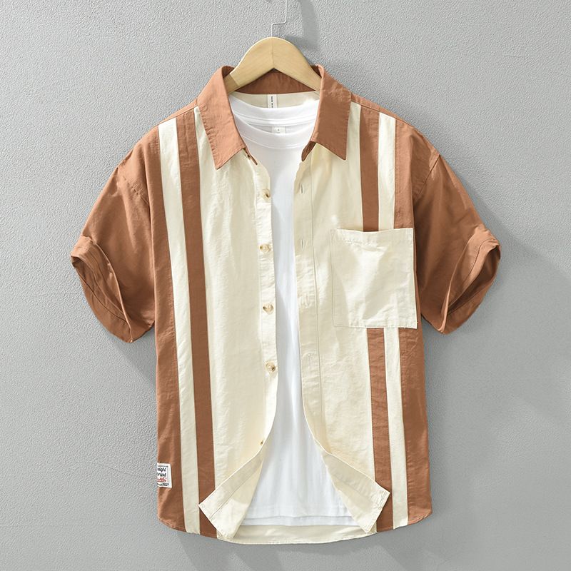 Summer New Spliced Short-sleeved Shirt for Men Fashion Casual and Versatile Literary Loose Thin Men's Cardigan