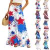 Women’s High Waist Wide Leg Pants with Drawstring Waistband and Pockets Loose Fit Casual Long Trousers Star Print Ruffle Hem Design