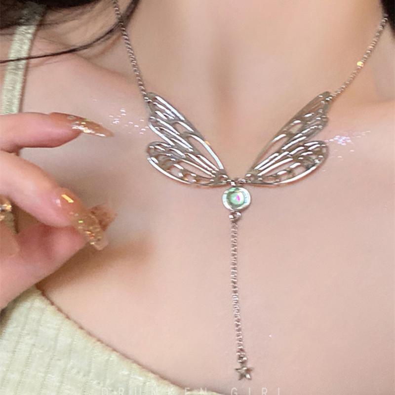 Breaking the Cocoon Into a Butterfly ~ Butterfly Wing Tassel Necklace Women's New Personality Accessory Temperament Internet Celebrity