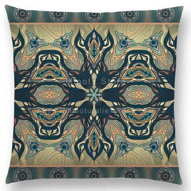Boho Colorful Flowers Abstract Ethnic Floral Pillow Case Mandalas Pattern Design Vintage Patchwork Retro Cushion Cover