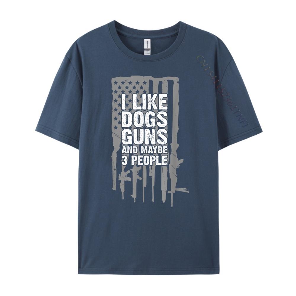 

I Like Dogs Guns And Maybe 3 People Graphic Tee Cotton Fall Camisetas De Hombre Vintage Style T-shirt 3XL