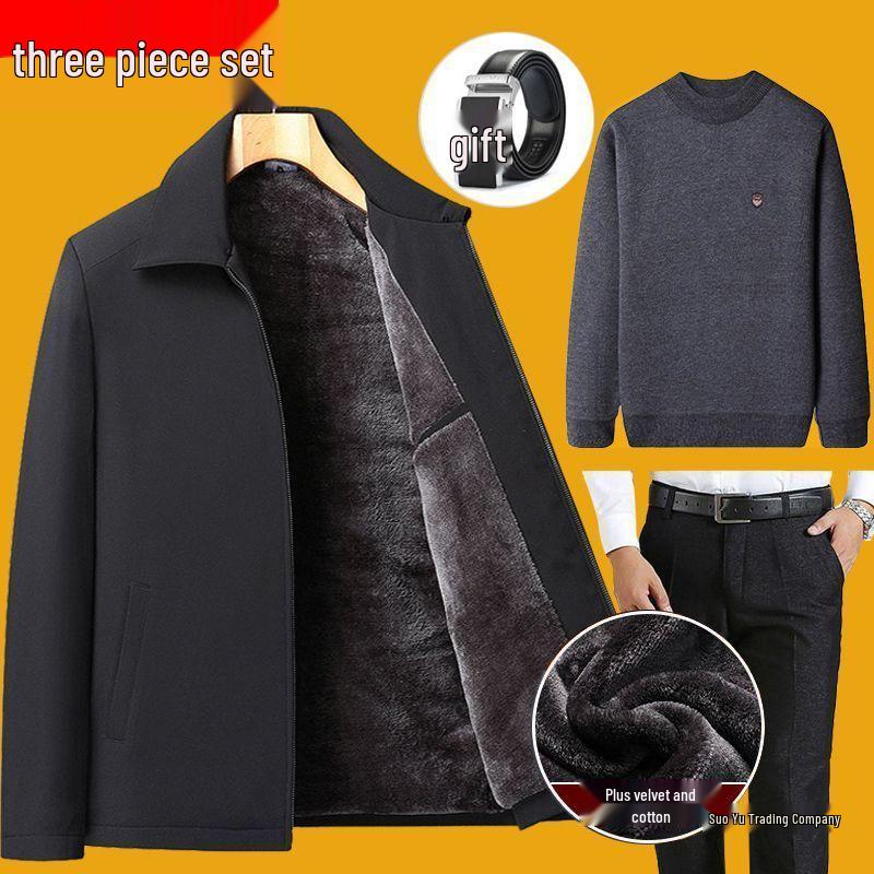 Dad's Autumn/Winter Cotton Jacket for Elderly Men (50-70) with Velvet Lining