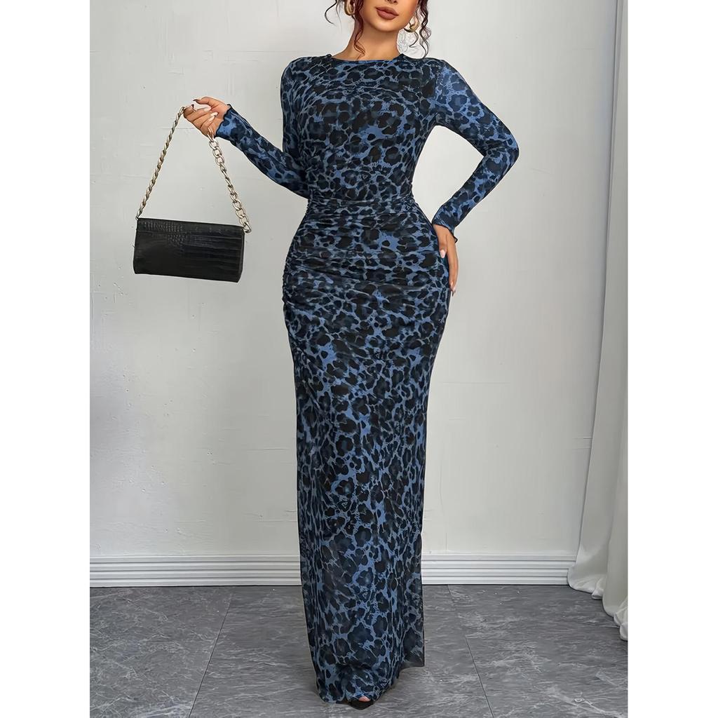 Vestito aderente sexy da donna con stampa leopardata, rete trasparente, vita incrociata, per club, feste, uscite serali, mini abito attillato