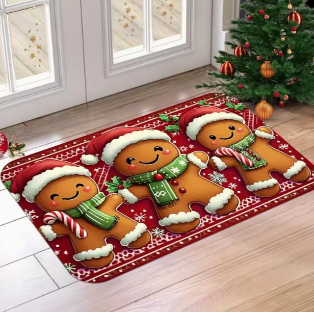 Christmas Gingerbread Man Design Doormat Premium Flannel Suitable for Decorating Bathrooms Living Rooms Bedrooms Kitchens Mat