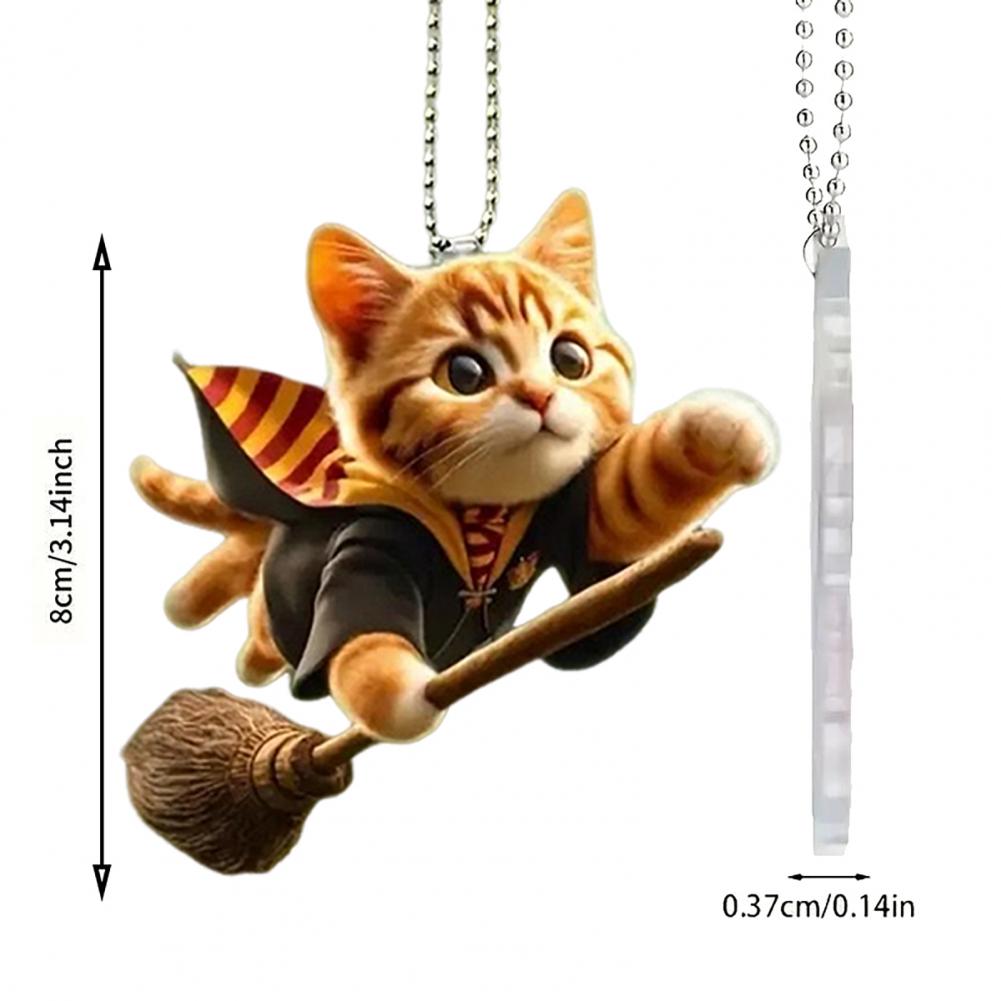 Cat Theme Ornament Cute Acrylic Cat Car Hanging Decoration for Home Office Cartoon Kitten Ornament Pendant for Auto Rearview