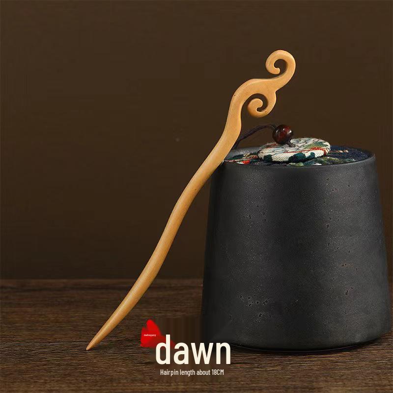 Peach Wood Double-Sided Carved Hairpin for Qipao Hanfu Updo - Ancient Style Accessory