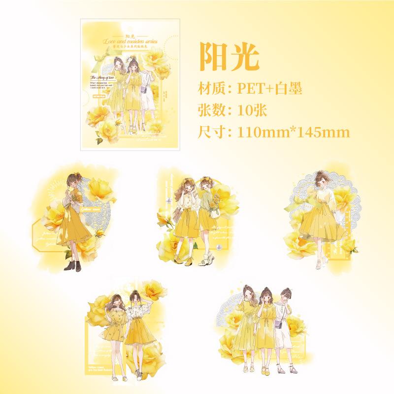 10Pcs Cartoon Girl And Flower Theme Stickers Sweet Fresh Style Journal DIY Collage Decor Supplies