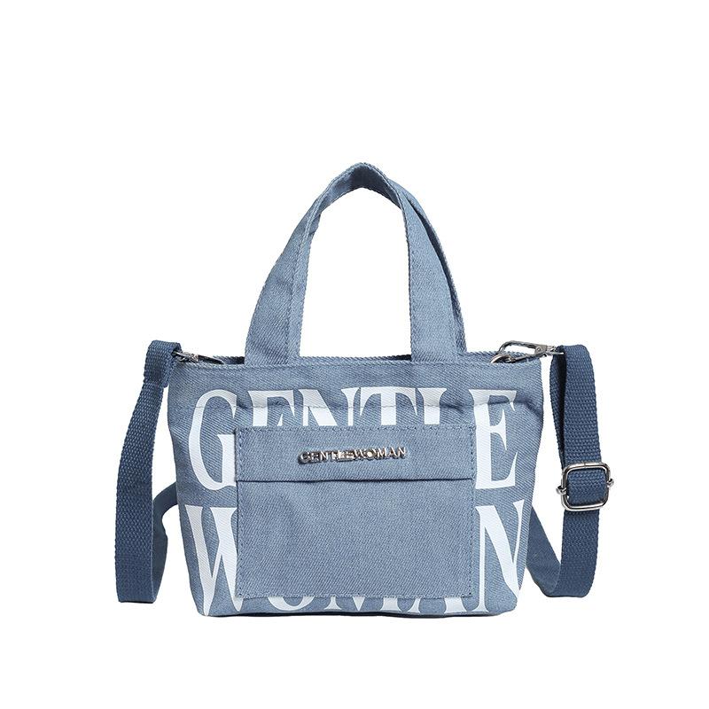 Hardware Mini Letter Printed Portable Canvas Bag Contrast Color Casual Shoulder Bag
