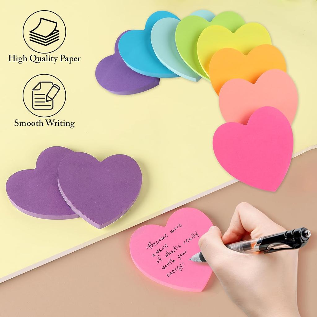 Heart Sticky Notes 8 Colors 100 Sheets/Pad, 800 Sheets Colorful Self-Stick Note Pads Stationary Cute Desk Accessories Office School Teacher Supplies
