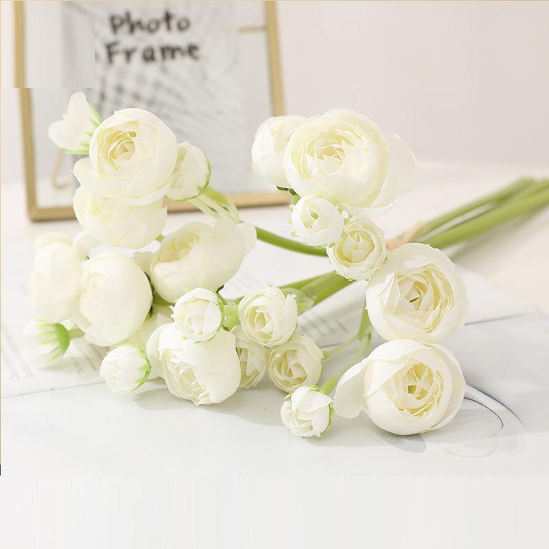 Bouquet European Vintage Artificial Silk Rose Flowers 24 Head Camellia Flowers Wedding and Party Decor