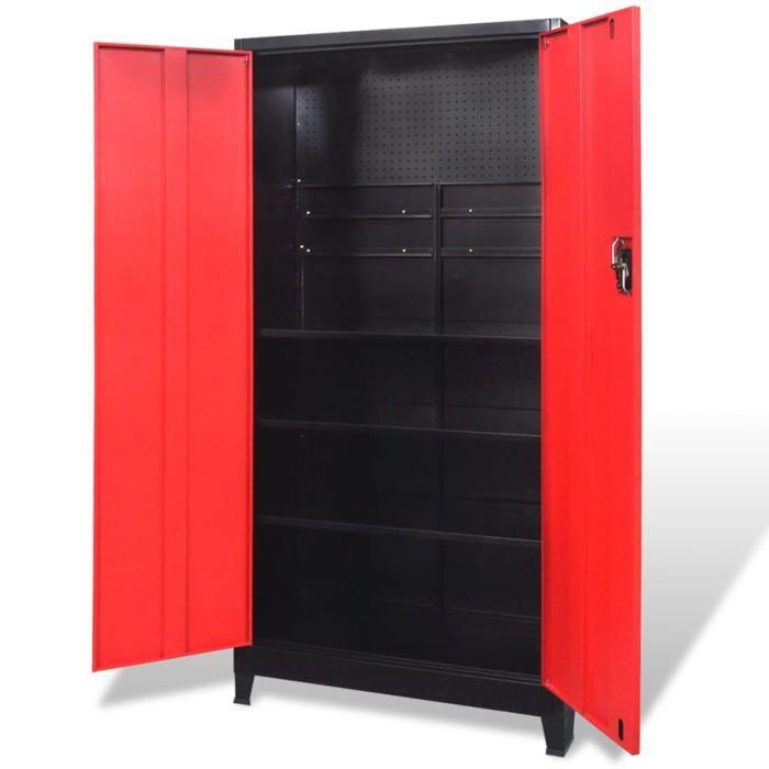 VidaXL Tool Cabinet with 2 Doors Steel 90x40x180 Cm Black and Red