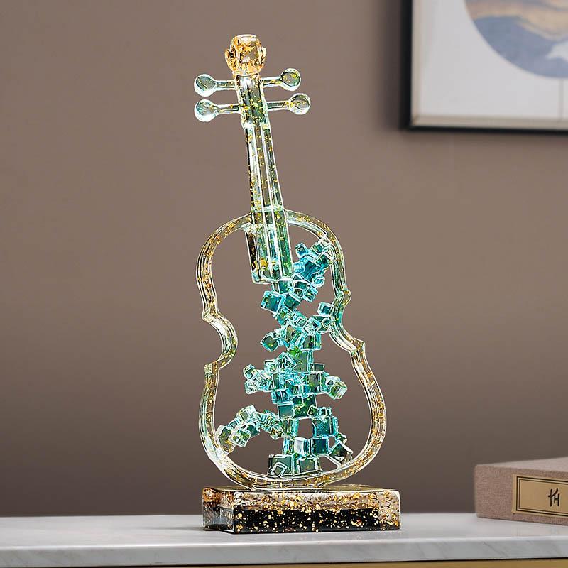 Harts Hantverk Ihålig Kristall Transparent Violin Musikinstrument Staty Geometrisk Fyrkantig Cello Heminredning