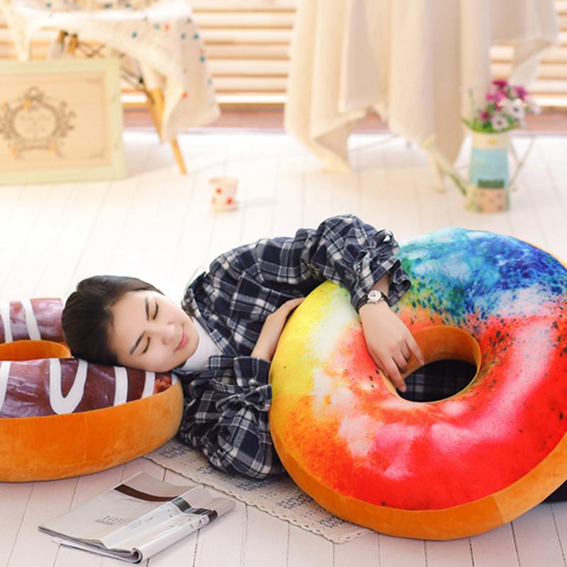 38/60cm Donut Food Toy Colorful Stuffed Ring Shaped Decor Plushie Head Pillow Seat Cushion for Chair Indoor Floor Sofa Gift